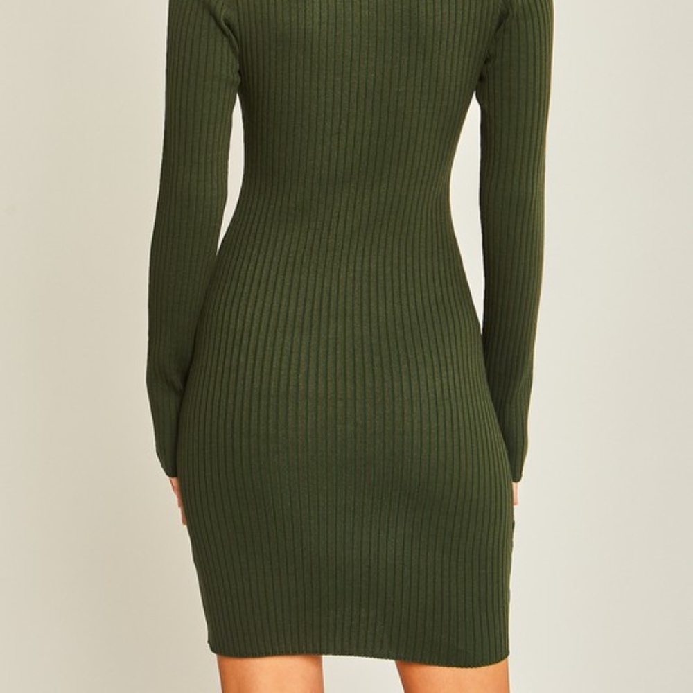 RIBBED LONG SLEEVE MINI DRESS - GREEN - Picture 4 of 9